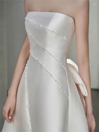 Vêtements ethniques femmes français Simple bustier tubulaire robe de soirée Sexy Satin perles longue queue robe de bal de mariage
