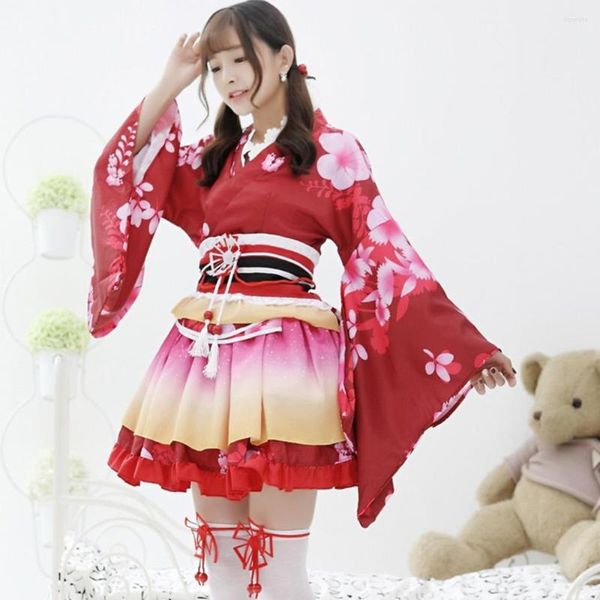 Vêtements ethniques Femmes Filles Kimono japonais Kawaii Imprimer Floral Yukata Haori Love Live Lolita Dress Party Dance Anime Cosplay Costume