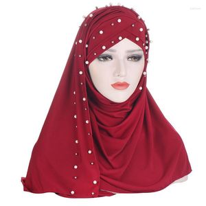 Vêtements ethniques Femmes Foulard Musulman Hijab Deux pièces avec bonnet intérieur Grande taille Head Wrap Perle Châles Mode