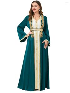 Etnische kleding Dames Jalabiya Jurken 3-delige set Borduren Dubai Luxe Arabisch Feest Elegant Moslim Avond Chiffon Open Groene Abaya