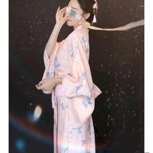 Vêtements ethniques femmes japonais traditionnel Kimono imprimé Yukata peignoir avec blanc Obi scène spectacle Performance danse Cosplay Costume