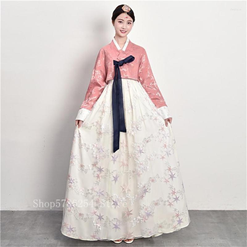 Etnische kleding Vrouwen Koreaanse traditionele Hanbok -jurk Retro Fancy Lace Wedding Party Jurk Royal Princess Elegant Stage Folk Dance -kostuum