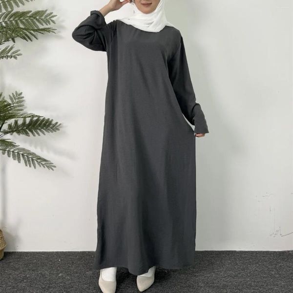 Vêtements ethniques Femmes Longes robes Ramadan Solid Crew Neck Kaftan Elegant Sleeve Muslim Abaya Loose Maxi Dress Women's