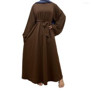 Vêtements ethniques Femmes Manches longues Été Vintage Pull Une ligne Lâche Maxi Robes Plus Taille Musulman Abaya Ceinture Corde Moyen-Orient Dubaï