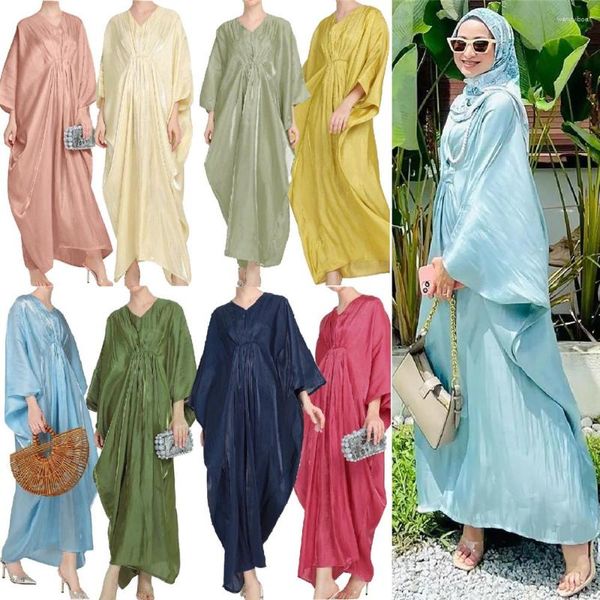 Ropa étnica Mujer Suelta Batwing Manga Maxi Vestido Marruecos Abaya Dubai Kaftan Eid Mubarak Jalabiya Túnica árabe Vestidos africanos Oración