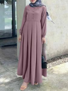 Vêtements ethniques Femmes Maxi Longue Robe Zanzea Vintage Manches Musulman Dubaï Turquie Abaya Hijab Casual Solid Eid Mubarek Ramadan Sundress