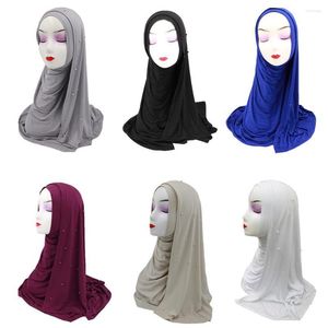 Etnische kleding vrouwen modal kralen sjaal effen hijab moslim parels sjaal sjaals hoofd wrap stal sjaal hoofddoek Arabische islamitische tulband 170