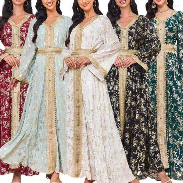 Vêtements ethniques Femmes Muslim Abaya Robe patchwork imprimé à manches longues arabe Saudi Turc Islamic Party v Neck Kaftan Robe