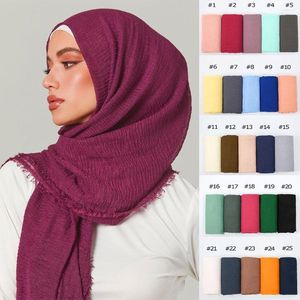 Ropa étnica Mujeres Musulmanas Algodón Hijab Chales Bufanda Arruga Llanura Suave Pañuelo Islámico Cabeza Wraps Hijabs 90 193 cm