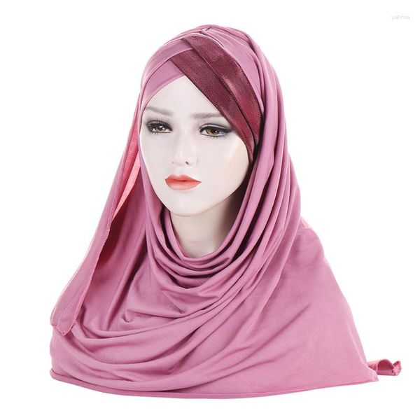 Vêtements ethniques femmes musulman croix soie sommeil chimio chapeau bonnet doux avec paillettes Hijab bandeau foulard Turban casquette chapeaux