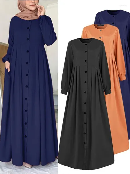 Ropa étnica Mujeres Musulmanas Dubai Abaya Turquía Hijab Vestido Otoño Manga larga Botones Abajo Islam Vestidos