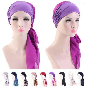 Vêtements ethniques Femmes Musulman Hijab Cancer Chemo Flower Print Hat Turban Cap Cover Hair Loss Head Scarf Wrap Pre-Tied Headwear Strech Bandana
