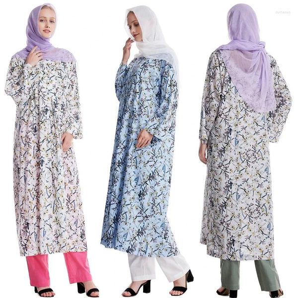 Vêtements ethniques femmes musulmanes islamiques à imprimé floral coton abaya kaftan chemises lâches habiller la robe arabe robe Ramadan prière vestidos m-xl