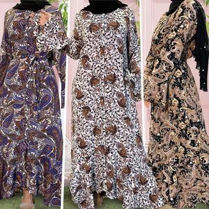 Vêtements ethniques Femmes Musulman Longue Robe Lâche Robe Casual Imprimer Maxi Sundress 2024 Printemps Dames Imprime Marbre Robes Turc