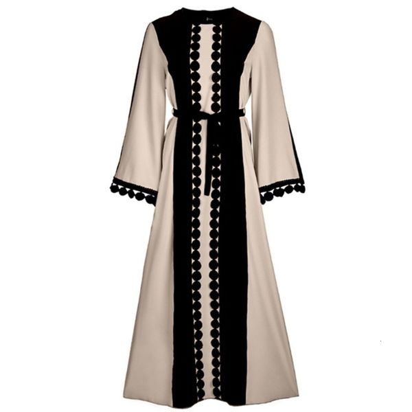 Vêtements ethniques Femmes Musulman Manches Longues Maxi Robe Dentelle Polka Couture Islamique Moyen-Orient Dubaï Robe Couleur Bloc Ceinture Abaya Kaftan 230324