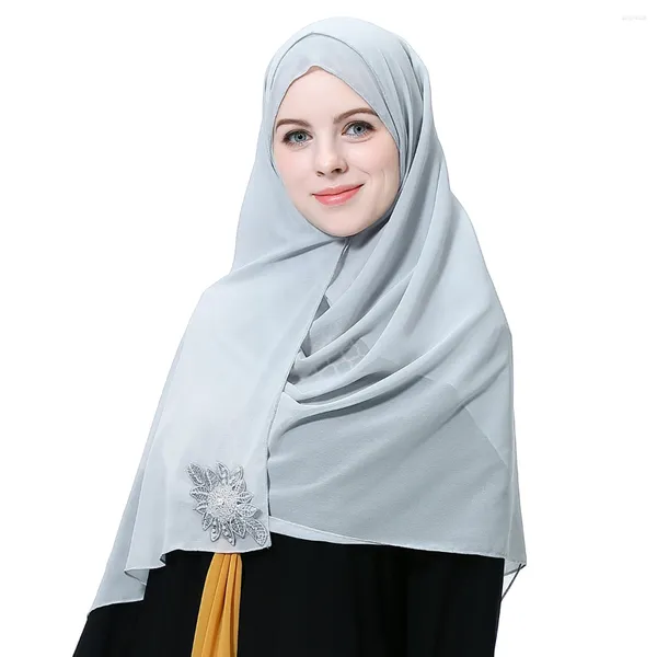 Ropa étnica Mujeres Musulmanas Perla Gasa Color Sólido Desgaste 180 cm Largo Hijab Arabia Islámico Wrap Bufandas Cubierta completa Diamante Mantón interior