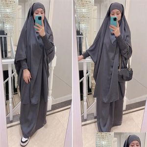 Vêtements ethniques Femmes Musulman Prière Vêtement Plaine 2 Pièces Jilbab Ensemble Nida Capuchon Abaya Khimar Hijab Jupe Longue Islam Vêtements Dubaï Dro Dhdhb