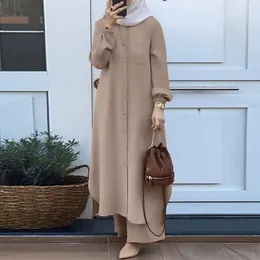 Etnische kleding vrouwen moslim sets mode casual shirt met lange mouwen broek broek turkse tweedelige set 2024 lente herfst islam bescheiden