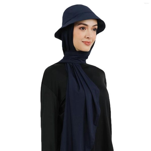 Vêtements ethniques femmes chapeaux enveloppants musulmans avec Hijab seau écharpes Hajib et casquette dans un Turban écharpe femme Panama pour fille en mousseline