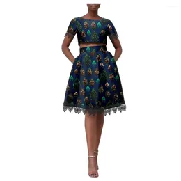 Ropa étnica Vestido de fiesta de las mujeres Patchwork de encaje sexy Elegante Longitud de la rodilla Evento de Navidad Noche Vestidos africanos Blazer Tops y pantalones Traje