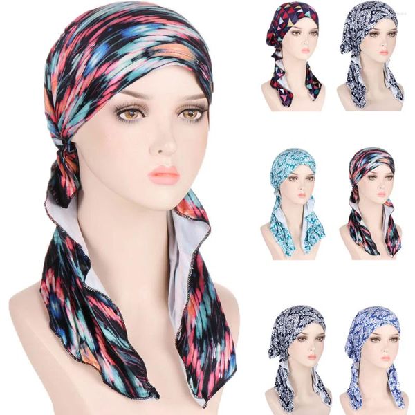 Vêtements ethniques Femmes CHIMO PRI-TIE CAP MUSLUME HIJAB HIJAB Turban Print Bonnet Perte de cheveux Enveloppe Headscarf Musulman Femme Foulard Boneie