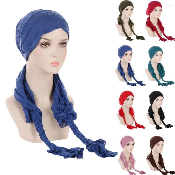 Vêtements ethniques Femmes Chapeau pré-attaché Tresses musulmanes Turban Hijab Chemo Cap Couverture de perte de cheveux Foulard Wrap Chapeaux Bandana Bonnet Turbante