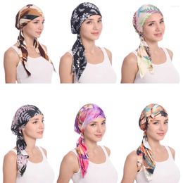 Vêtements ethniques Femmes Imprimer Chemo Cap Chapeau pré-attaché Longue queue Bonnet Musulman Hijab Stretch Foulard Bandanas Bandeau Perte de cheveux Écharpe Wrap