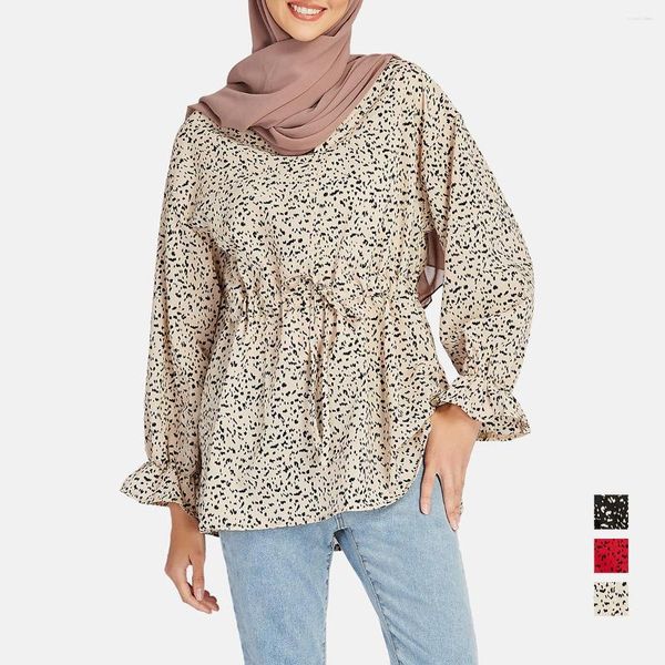 Ropa étnica Mujeres Impreso Blusa Bohemia Estilo Rural Manga Linterna Ramadán Musulmán Camisas Verano Sundress Túnica Tops Blusas de Gran Tamaño