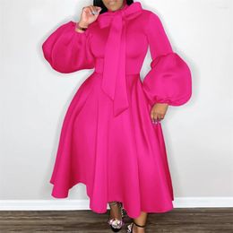 Vêtements ethniques Femmes Puff Manches Longues Big Swing Bow Col Élégant Parti Maxi Robes 2023 Mode Automne Hiver Sexy Robes De Bal Même Robe