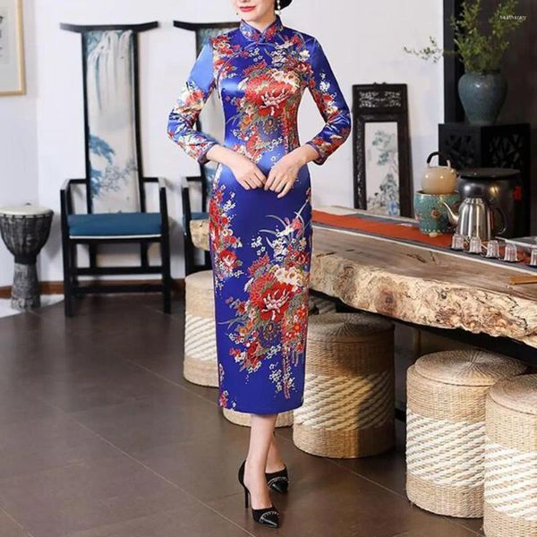 Vêtements ethniques Femmes Rétro Cheongsam Robe Élégante Style National Chinois Imprimé Floral Avec Col Montant Trois Pour L'été