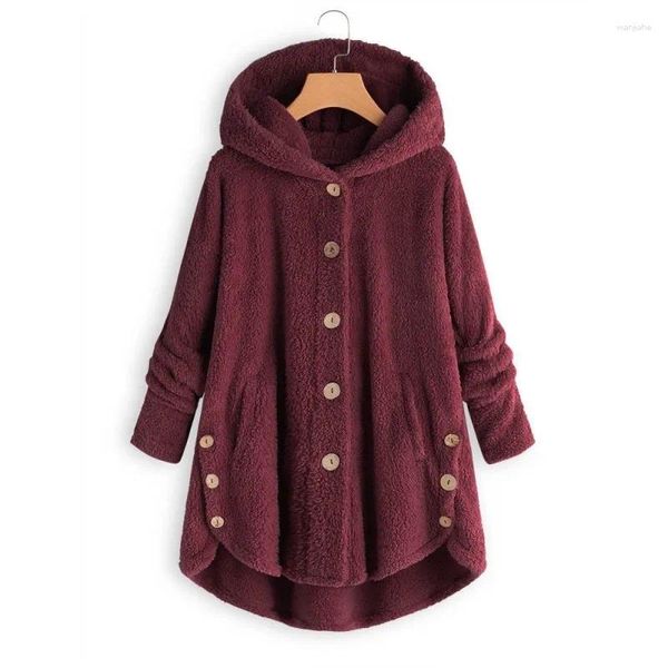 Vêtements ethniques Femmes Automne Hiver Chaud Teddy Bear Manteau Laine Peluche Veste à capuche Couleur unie Manteaux Femme