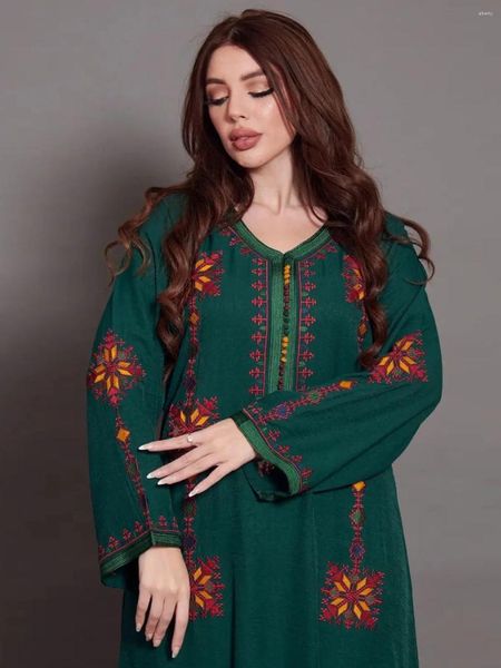 Vêtements ethniques Femmes Djellaba Broderie Ruban Bord Longue Robe Dubaï Arabe Indonésie Plus Taille