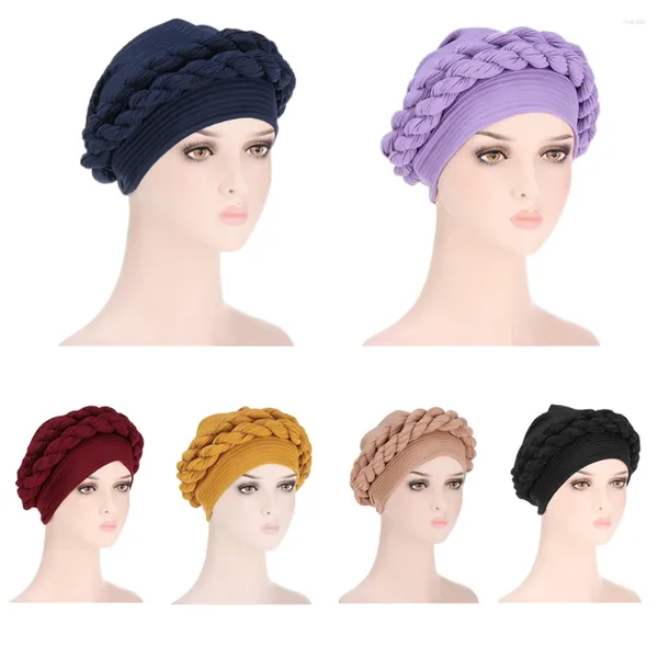 Ropa étnica Cuidado del cabello de las mujeres Jersey islámico Bufanda de la cabeza Hijab musulmán Trenza Wrap Stretch Turban Hat Chemo Cap Headscarf Moda