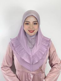 Etnische kleding Dames Hijab Dubbellaags Hoofddeksels Drie lagen Kleurrijke ruches Patchwork Kleur Met rand Zonnescherm Winddicht Warme muts