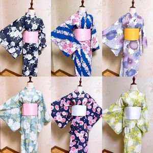 Etnische Kleding Dames Japanse Traditionele Kimono Met Obi Bloemenprints Formele Yukata Cosplay Kostuum Toneelvoorstelling Jurk