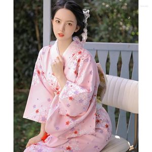 Vêtements ethniques Femmes Japonais Traditionnel Kimono Rose Couleur Floral Prints Classique Yukata Performance Robe Cosplay Porter Robe De Couchage