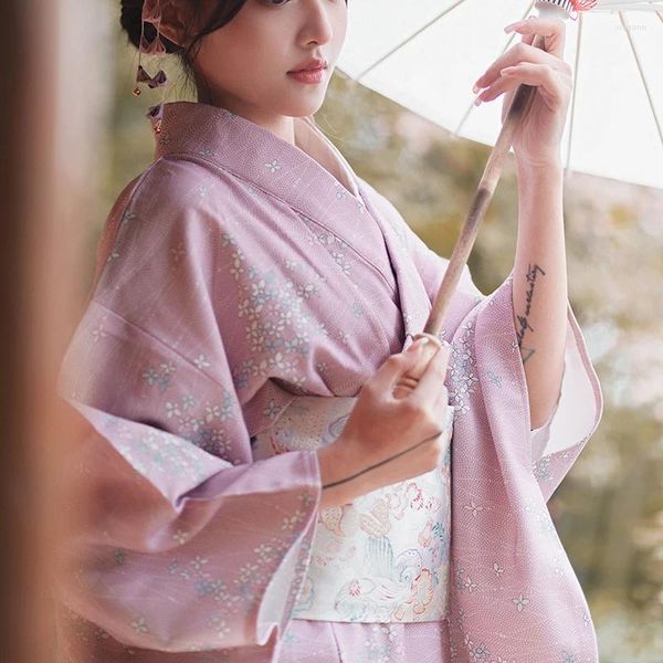 Vêtements ethniques Femmes Japonais Traditionnel Kimono Rose Couleur Floral Prints Formel Yukata Pographie Rétro Longue Robe Cosplay Costume