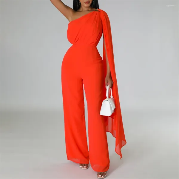 Vêtements ethniques Combinaisons pour femmes Casual manches longues une épaule avec cape solide jambe large combinaison femme africaine barboteuses et