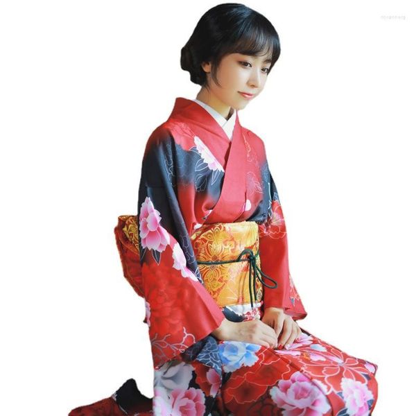Vêtements ethniques Costume de kimono pour femmes adultes japonais geisha yukata sweet floral patten paceten fleur de peignoir en satin