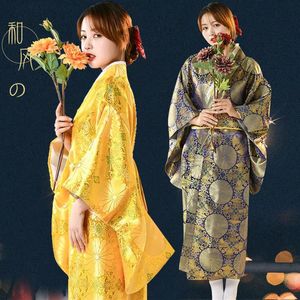 Vêtements ethniques Femme Kimono Sakura Anime Costume Japonais Traditionnel Imprimé Floral Obi Yukata Tradition Originale Soie Geis347Q