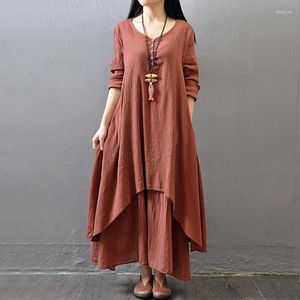 Ropa étnica de las mujeres kurties vestido retro bohemio manga larga paquistaní moda bronceado