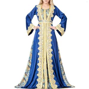 Vêtements ethniques Jupe à manches longues pour femmes Robe musulmane imprimée au milieu Robe européenne et américaine Dubaï Petite Maxi Robe d'été Femmes Robe légère