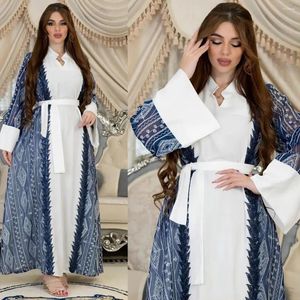 Etnische kleding dames gaas borduurwerk moslimjurk met riem vrouwelijke kaftan kalkoen eid dubai islam mode ab378