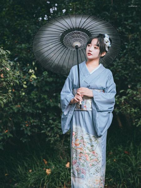 Vêtements ethniques femmes Kimono de Style japonais modifié traditionnel classique bleu couleur été Yukata Pography robe Costume Cosplay