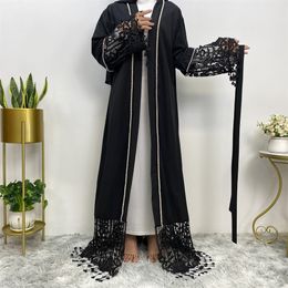 Vêtements ethniques femmes musulmanes Ababya inde turquie Abaya Dresse robe de soirée de mariage élégante dentelle évider ceinturé 230324