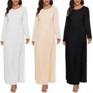 Etnische kleding dames moslimbasis liturgie abaya lange mouw binnenkleding ronde nek dames jurk Midden -oostelijk dubai kalkoen solide dagelijks