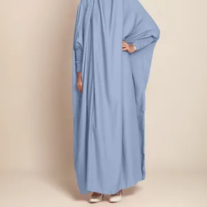 Etnische kleding Dames moslim Dubai Midden-Turkije Grote schommel Effen kleur Gewaad Ronde hals Los temperament Gebed Retro Zoet