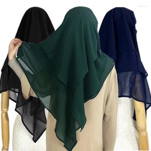 Vêtements ethniques Femmes musulmanes islamiques trois couches en mousseline de soie hijab foulard arabe châles de prière Khimar Turquie Malaisie Turban Foulards