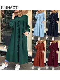 Etnische kleding dames moslim stevige kleur met lange mouwen shirt jurk casual pocket robe abayas voor vrouwen open abaya 230324