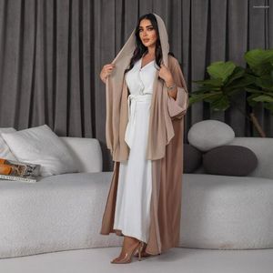Etnische kleding Dames Open voorkant Abaya Kort Modieus Effen Patchwork Arabisch Dubai Marokkaanse Kimono Corban Eid Islamitische Outsider Gewaad 2023